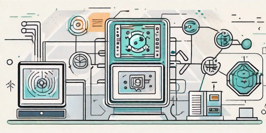 A quantum computer with various tasks symbolized by different icons