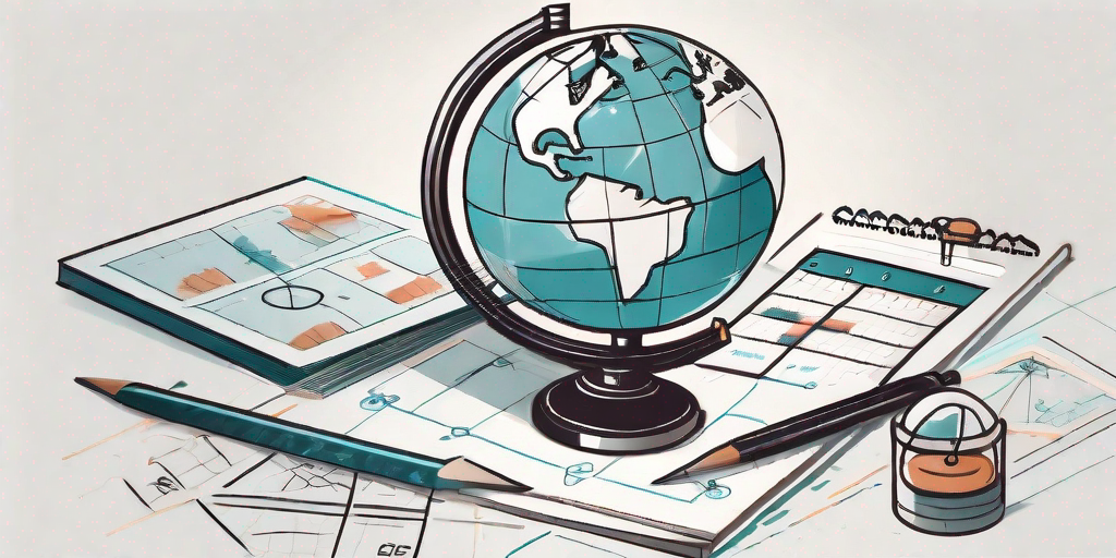 A globe with various geospatial markers and a compass