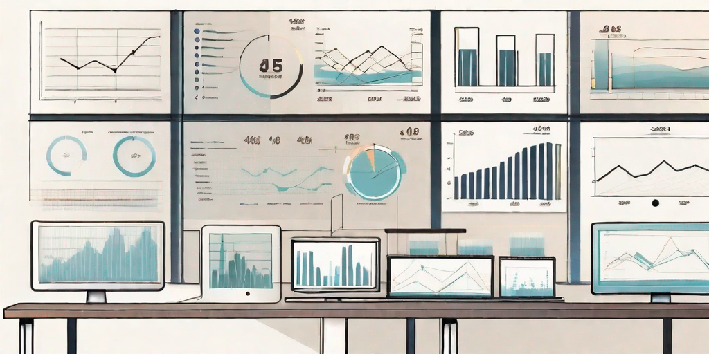 Various data charts and graphs being weighed on a large scale