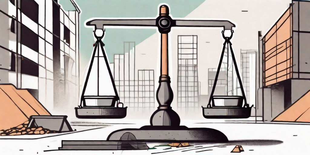 A balance scale with a project plan on one side and potential risks on the other side