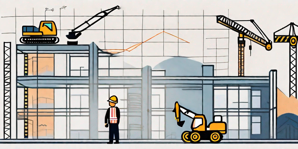 A construction site with various digital icons (like a checklist