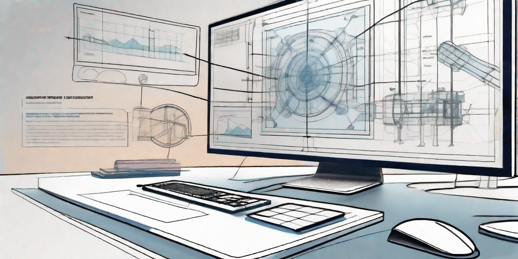 A computer screen displaying a complex 3d blueprint of an engineering project