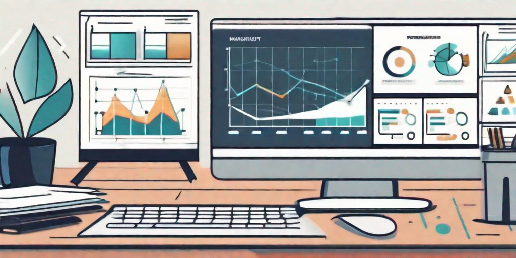 A computer screen displaying a project management software interface with various ppc campaign elements like charts