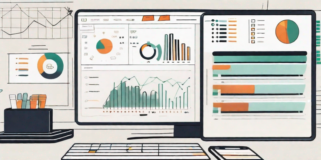 A computer screen displaying a project management software interface with various content marketing elements such as charts