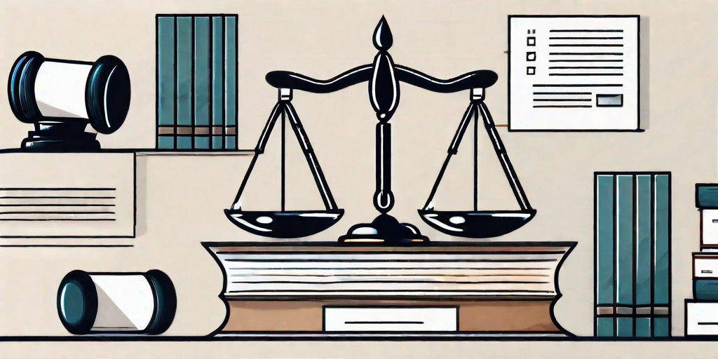 A balanced scale where on one side there are legal gavel or symbols of law and on the other side