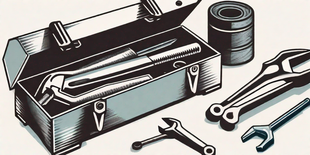 A toolbox with various tools like a wrench