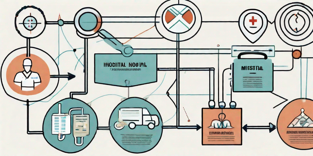 A detailed flowchart with various healthcare-related symbols