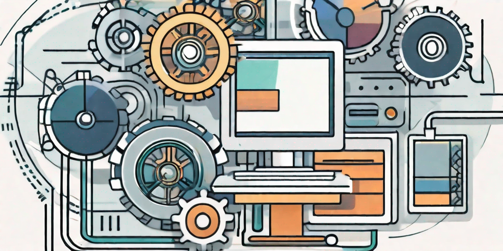 A computer system with various interconnected gears and cogs