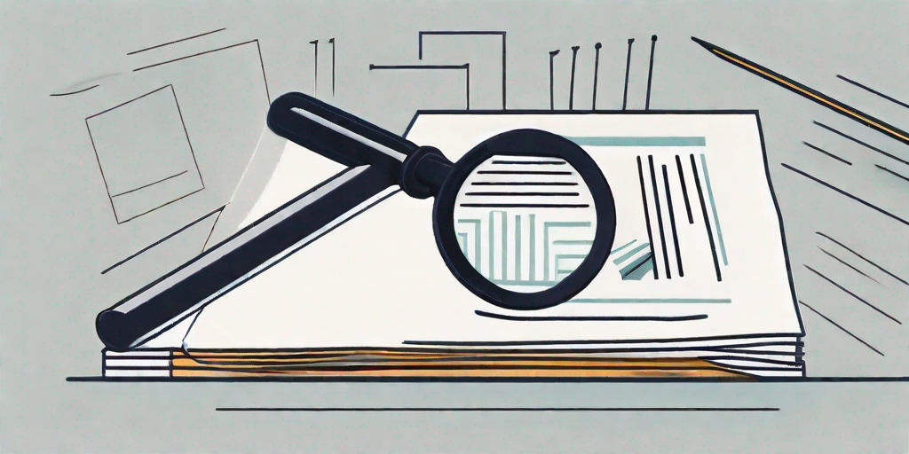 A document indexing tool symbolically represented as a magnifying glass scanning over a stack of paper