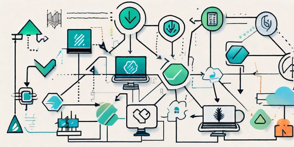 Various software icons interconnected with arrows