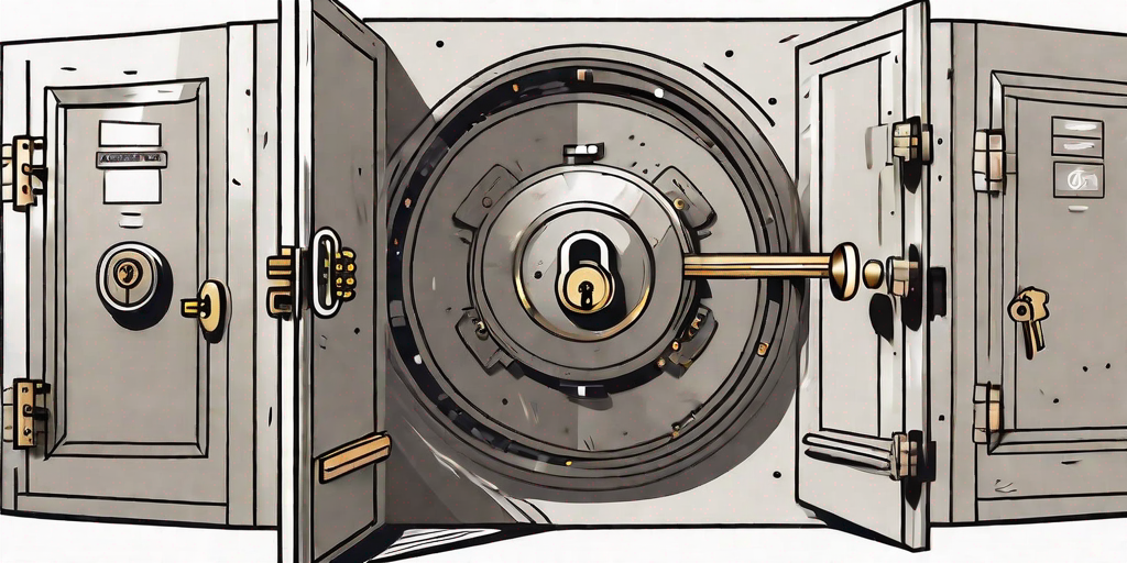 A secure vault door with various keys and locks