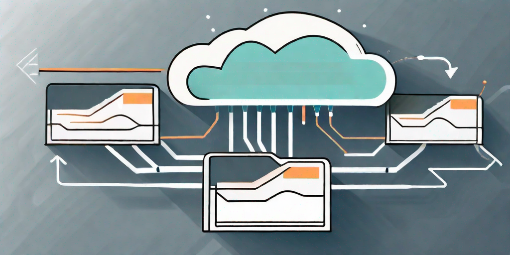 A digital cloud connected to a series of folders (representing documents)