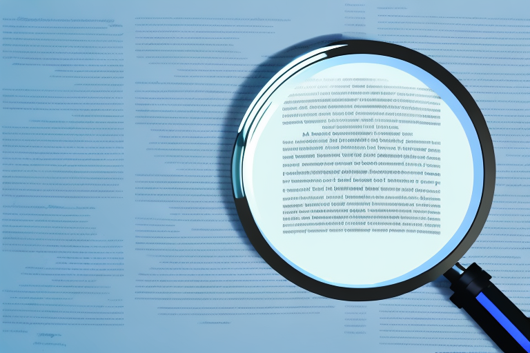 A magnifying glass hovering over a series of documents