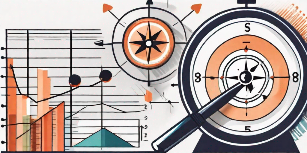 Various marketing tools like a magnifying glass over a bar chart