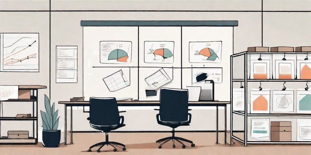 A consulting management office setup with kanban boards displaying various stages of tasks and projects