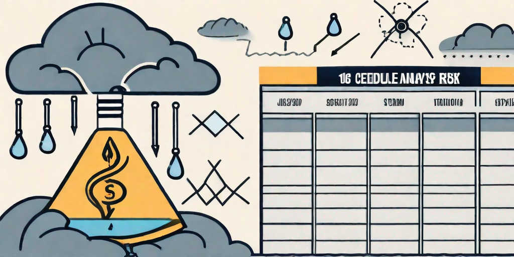 A calendar surrounded by various symbols of potential risks such as a storm cloud