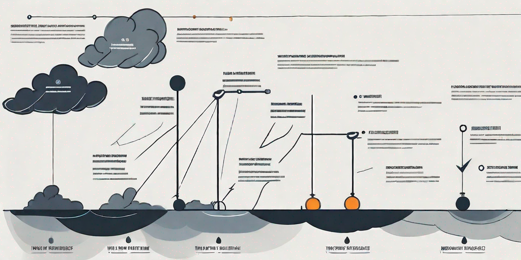 A project timeline with various risk factors like storm clouds