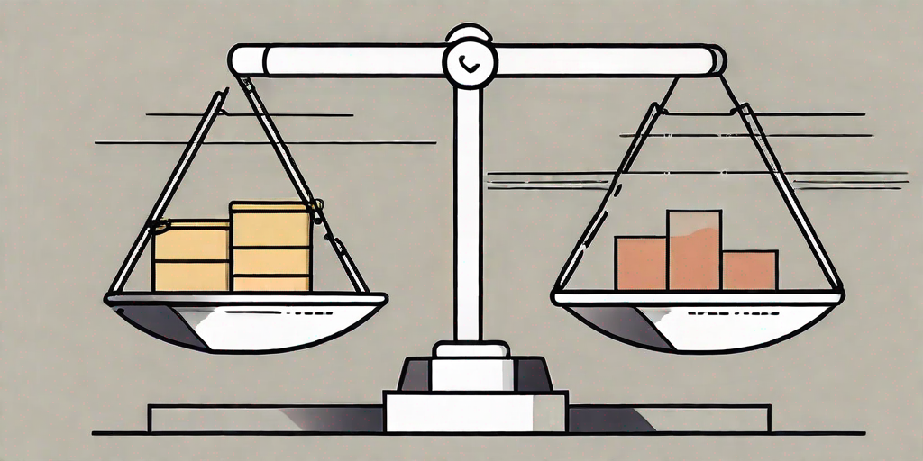 A balance scale with different resources on one side and a leveled line graph on the other