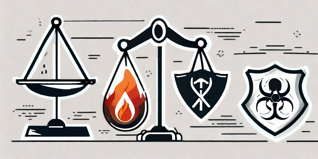 A balanced scale with different risk assessment factors such as a storm icon