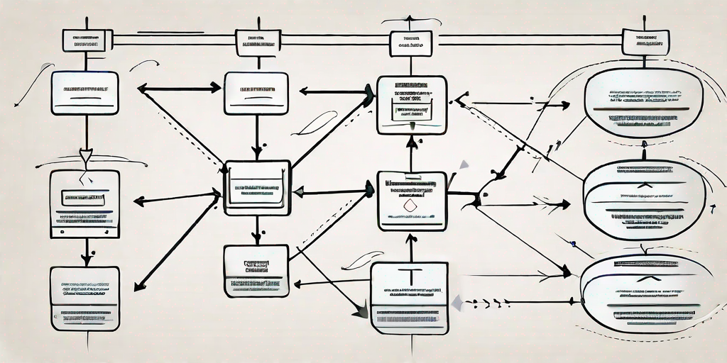 A flowchart with various interconnected nodes and pathways