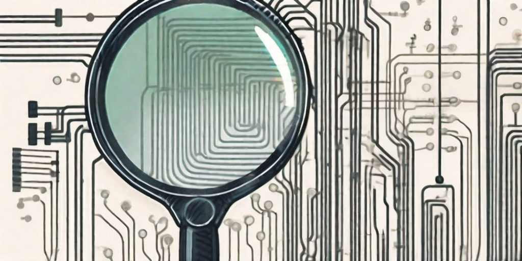 A magnifying glass focusing on a microchip