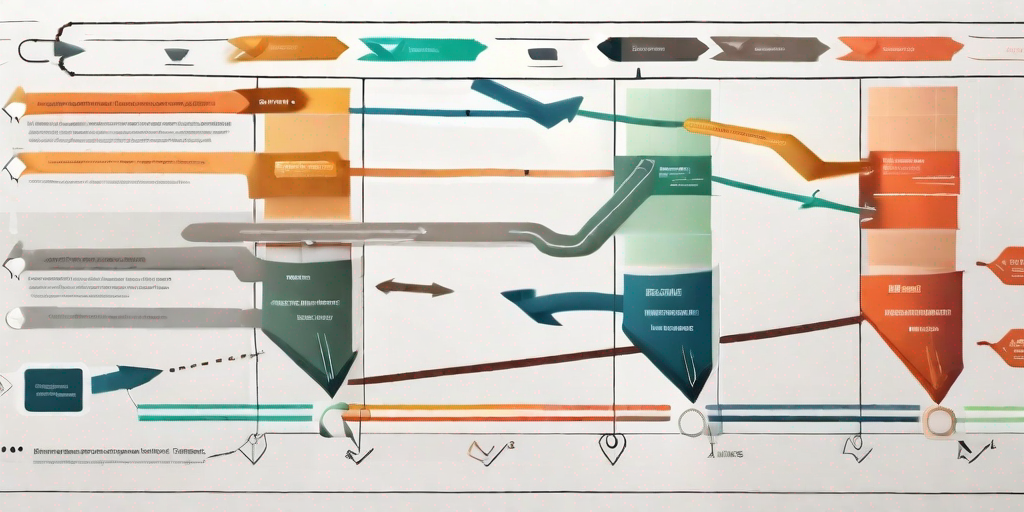 A project management chart or timeline with visual markers indicating various stages of progress