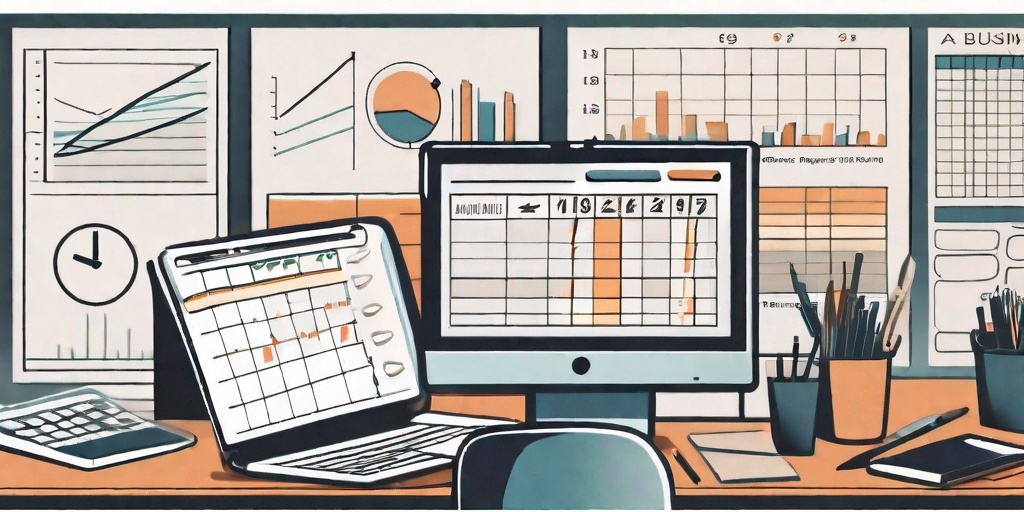 A small business setting with various project management tools such as charts