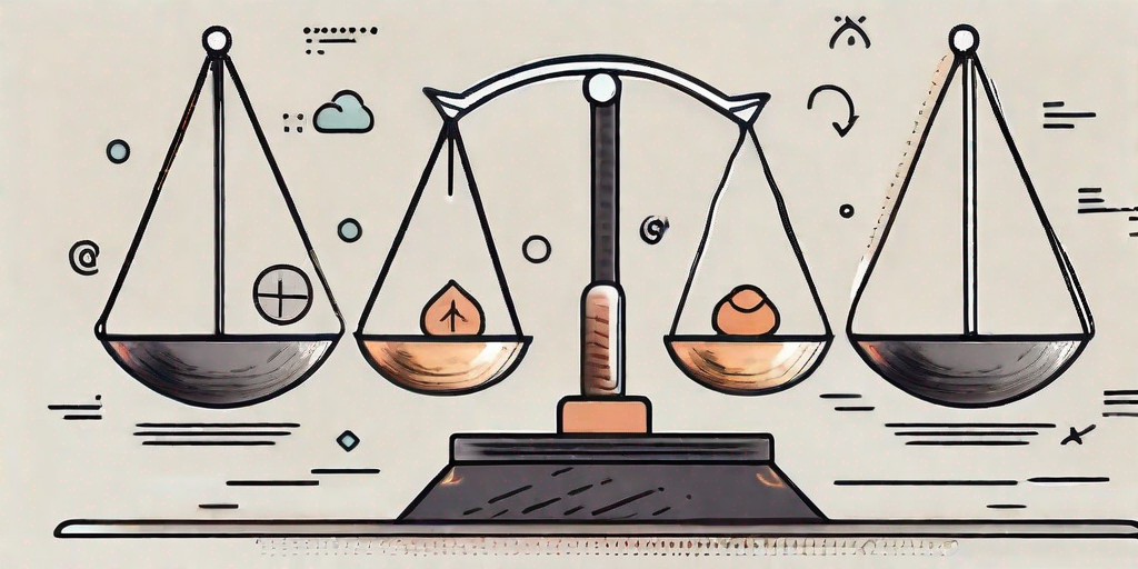 A balance scale with different icons representing various project elements on each side