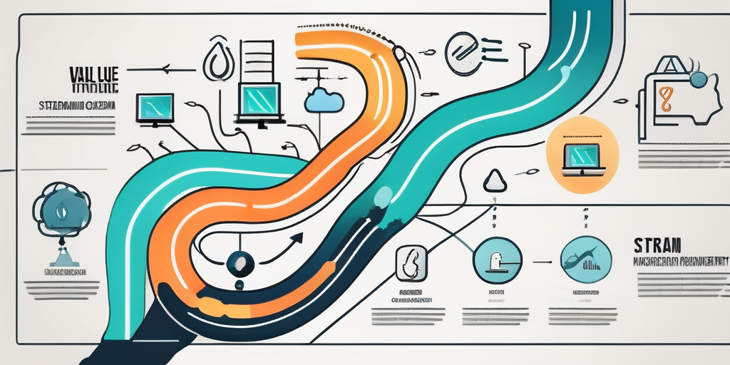 Various software development stages as a flowing stream