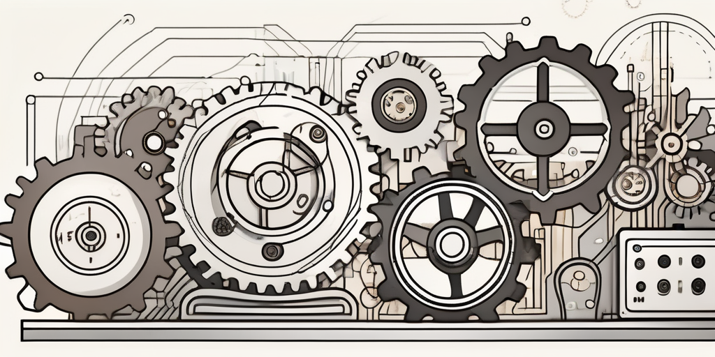 A computer system with various interconnected gears and cogs