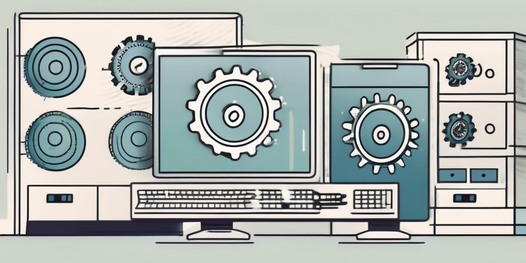 A computer system with multiple gears shifting from left to right