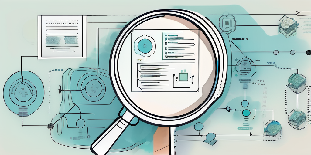 A magnifying glass hovering over a structured flowchart