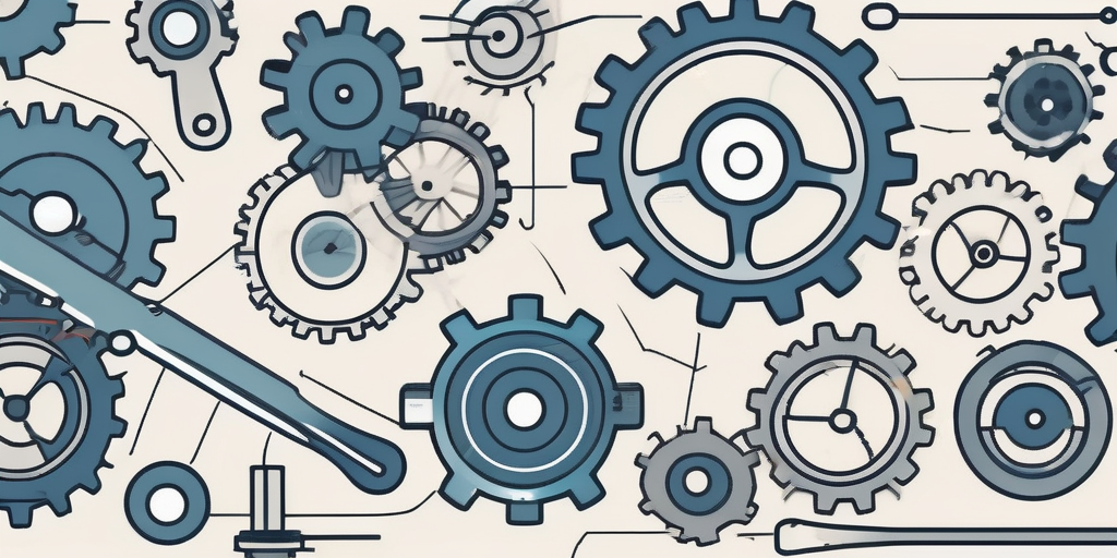 Various interconnected gears and tools