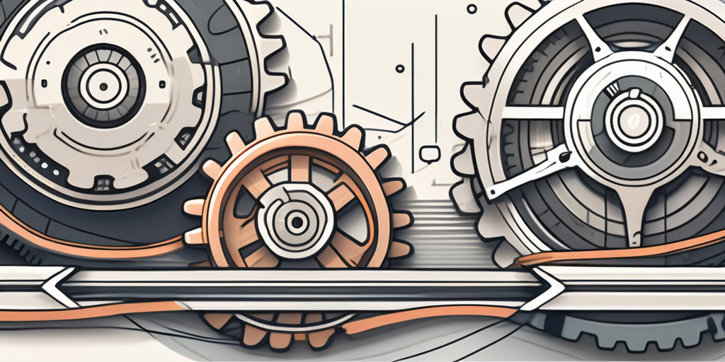 A series of interconnected gears and conveyor belts