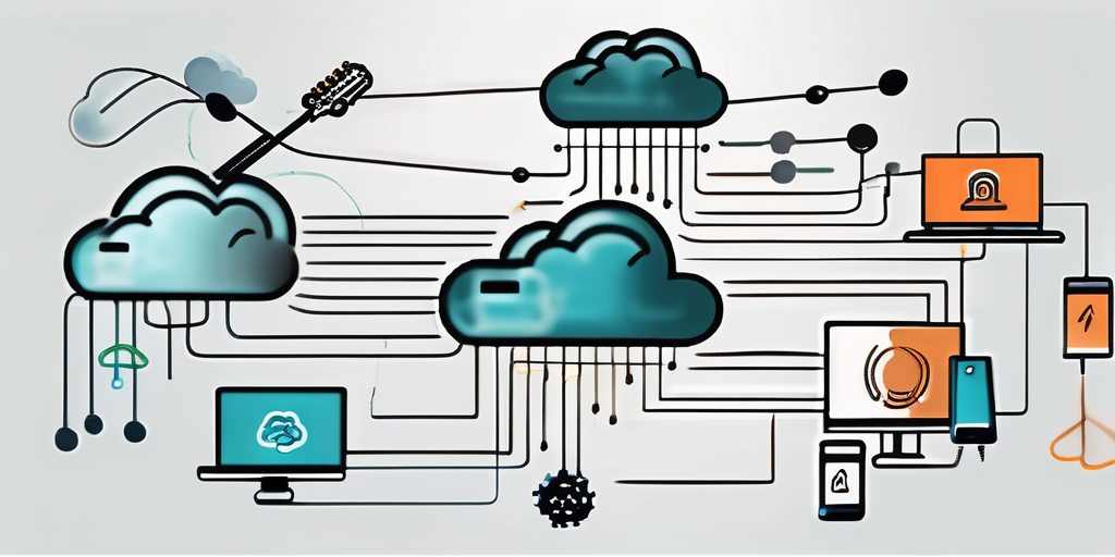 Various software icons floating on clouds