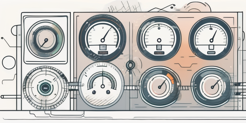 A computer system with various gauges and meters