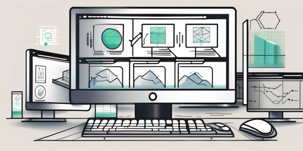 A computer with different software development stages depicted as icons