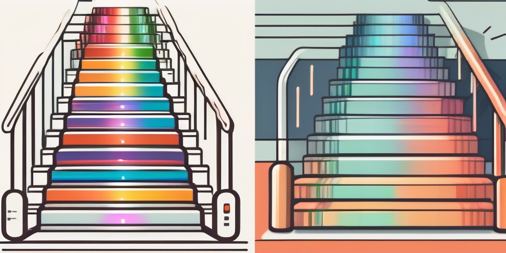 Various software icons placed on an ascending staircase