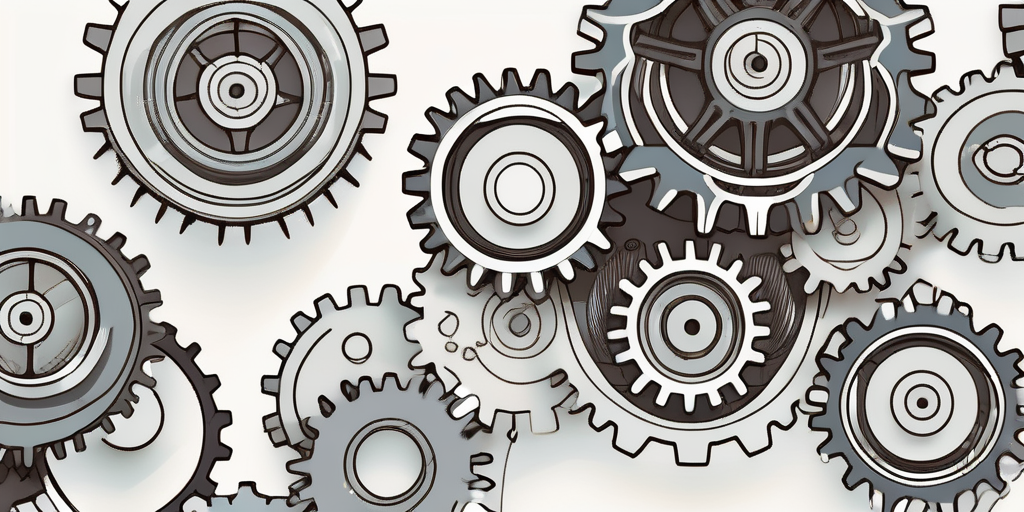 Various interconnected gears of different sizes