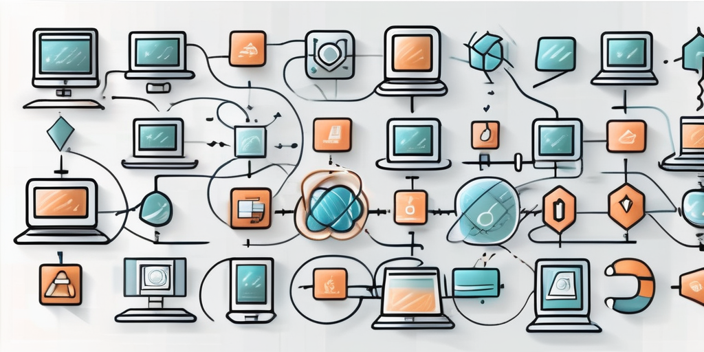 Various software icons interconnected with a smooth flow