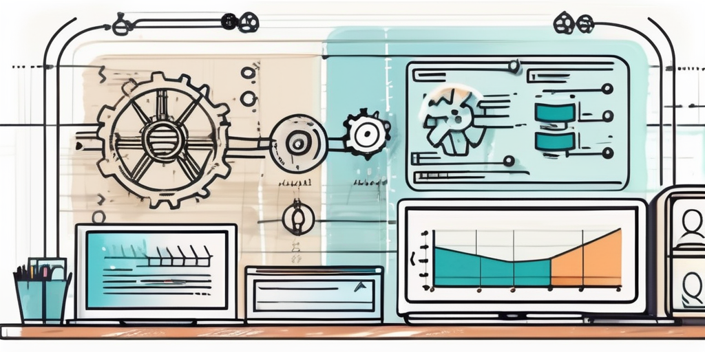 Two distinct sides with symbolic objects representing software development and project management