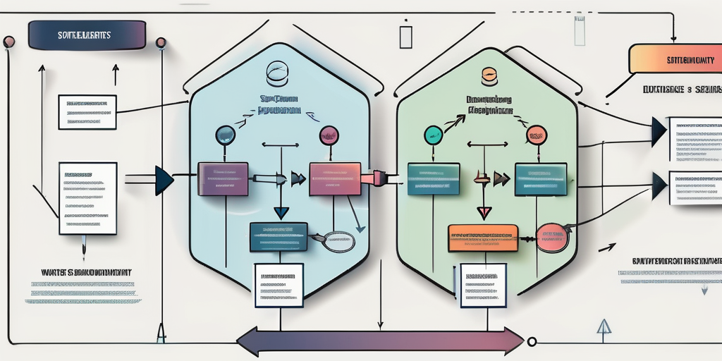 A flowchart with various stages of software development process