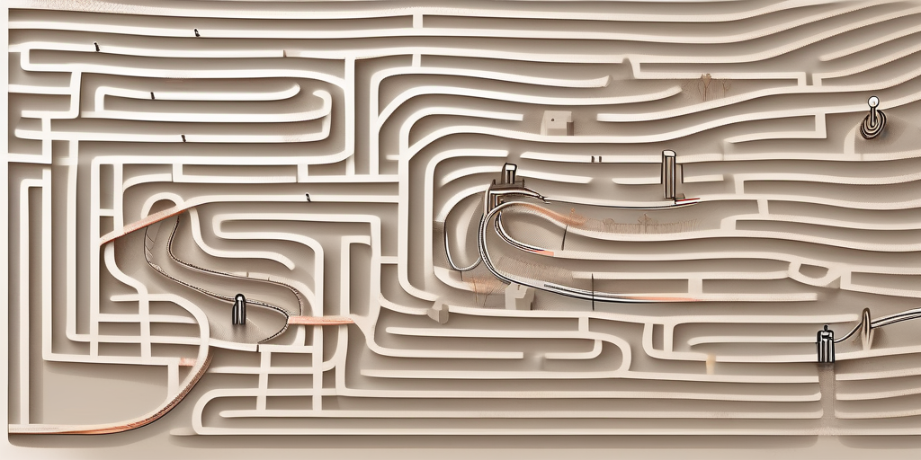 A complex maze being unraveled into a straight