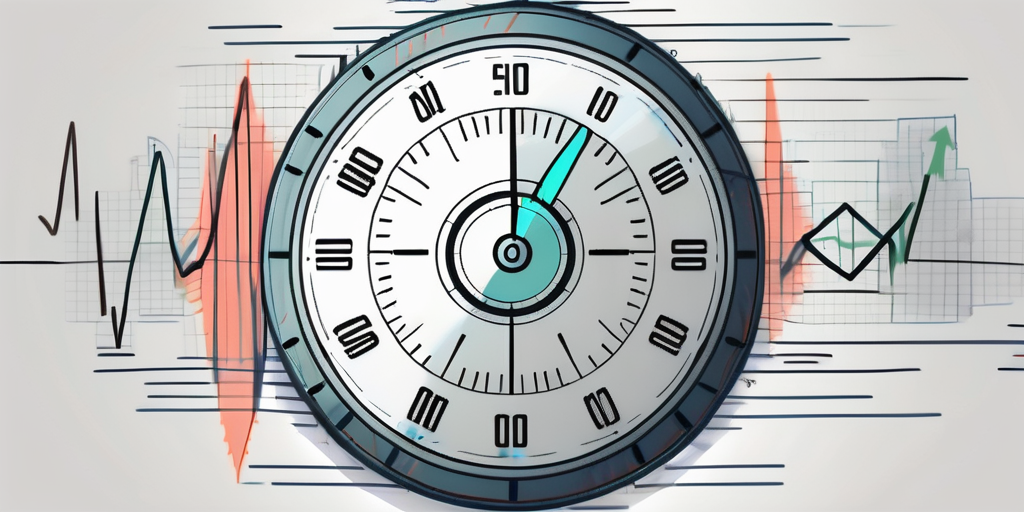 A stopwatch overlaid on a stylized computer screen with various software development stages represented as a circular